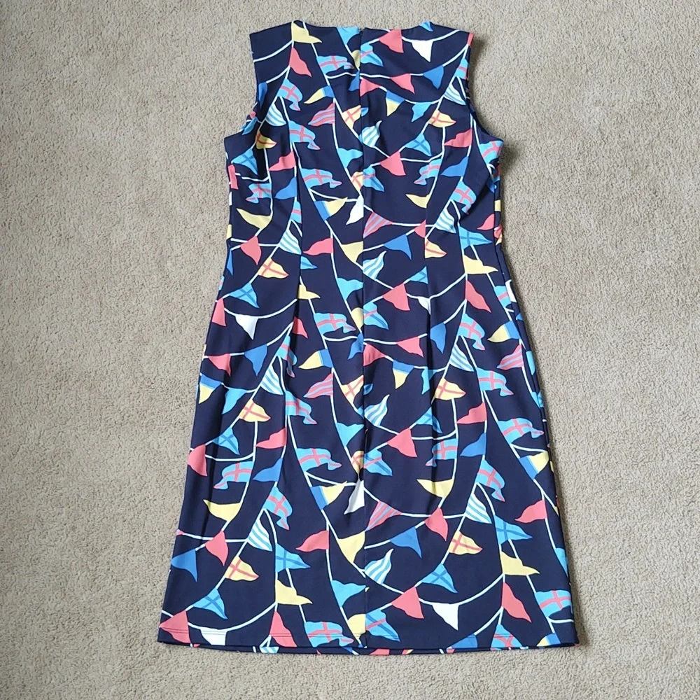 EUC J. McLaughlin Navy Blue Nautical Flags Sheath Dress - Picture 4 of 5